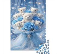 Teddy Bear Classic 1000 Pc Rigid Cardboard Jigsaw Blue Rose Bouquet for Seniors Leisure Time Rainy Day Fun Must-Have Puzzle Lovers 38x26cm/1000pcs