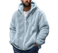 Teddy Bear Coat Men Winter Sherpa Fleece Lined Jacket Hooded Fluffy Coat Men's Outdoor Fleece Jackets Furry Overcoats Solid Color Long Sleeve Hoodies Warm Outerwear with Pockets Size 8-20