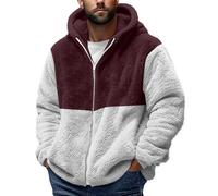 Teddy Bear Coat Men Winter Sherpa Fleece Lined Jacket Hooded Fluffy Coat Men's Outdoor Fleece Jackets Furry Overcoats Color Block Long Sleeve Hoodies Warm Outerwear with Pockets Size 8-22