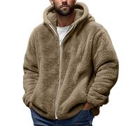 Teddy Bear Coat Men Winter Sherpa Fleece Lined Jacket Hooded Fluffy Coat Men's Outdoor Fleece Jackets Furry Overcoats Solid Color Long Sleeve Hoodies Warm Outerwear with Pockets Size 8-20