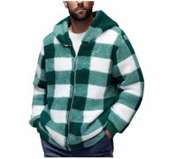 Teddy Bear Coats for Men Tartan Sherpa Fleece Jacket Checked Hooded Fluffy Coat Men's Outdoor Fleece Jackets Furry Winter Long Sleeve Plaid Hoodies Warm Outerwear with Pockets