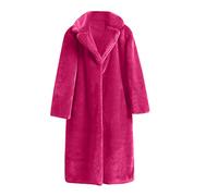Teddy Bear Coats for Women Uk Faux Fur Overcoats, Winter Coats for Women Plus Size Color Block Thicker Thermal Soft Plush Jacket Pea Coats, Long Sleeve Lapel Hot Pink Ladies Coats Sale Clearance
