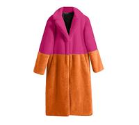 Teddy Bear Coats for Women Uk Faux Fur Overcoats, Winter Coats for Women Plus Size Color Block Thicker Thermal Soft Plush Jacket Pea Coats, Long Sleeve Lapel Orange Ladies Coats Sale Clearance