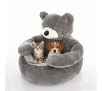 Teddy Bear Cuddler Dog Bed Semi-EnclosedTeddy with Cute Cuddler Bear pet bed, Cute Soft WarmBear Shaped Petsleeping pad, with Detachable Washable Cover Non-Slip Bottom (grey, S)