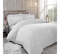 Teddy Bear DIAMANTE SHIMMER Fleece Duvet Cover Set with Pillow Case Thermal Fluffy Warm Soft Cozy Bedding Bed Set (White, Single)