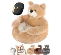 Teddy Bear Dog Bed,Bear Hug Cuddler - Plush Cat & Dog Bed,Semi-Enclosed Cuddle Bed with Detachable Washable Cover & Non-Slip Base for Cats and Small Dogs (Khaki,21.6in Under 14 lb)