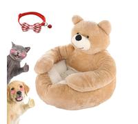 Teddy Bear Dog Bed, Soft Plush Warm Non-slip Cuddle Bear Pet Bed, Bear Shaped Dog Bed, Cute Teddy Bear Dogs Bed with Arms, Washable Cute Pets Sofa, Winter Plush Cushion Pets Supplies (Khaki, L)
