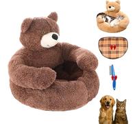 Teddy Bear Dog Bed, Soft Warm Cuddle Bed with Non-Slip Plush Sleeping Pad, Detachable Washable Cover for Cats and Small Dogs