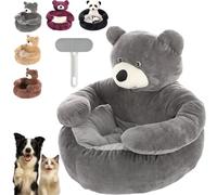Teddy Bear Dog Bed, Washable Furry Teddy Bear Bed for Dogs with Arms, Cute Soft Warm Non-Slip Dog Couch Beds, Dogs Sofa Pet Beds for Small Medium Size Dog & Cat (Gray, M)