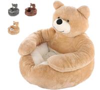 Teddy Bear Dog Bed with Arms, 2025 Cute Soft Warm Non-Slip Plush Cuddle Bear Pet Bed Detachable, Under 20lbs Indoor (Khaki,Large)