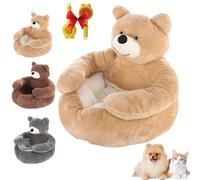 Teddy Bear Dog Bed with Arms, Bear Dog Bed,Cozy Fluffy Plush Cat Sofa Bed with Arms,Washable Cute Pets Sofa,Non-Slip Detachable Super Soft Plush Cuddle Bears Snuggle Nest,for Small CatDog (Khaki,M)
