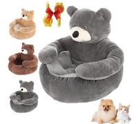 Teddy Bear Dog Bed with Arms, Bear Dog Bed,Cozy Fluffy Plush Cat Sofa Bed with Arms,Washable Cute Pets Sofa,Non-Slip Detachable Super Soft Plush Cuddle Bears Snuggle Nest,for Small CatDog (Gray,M)
