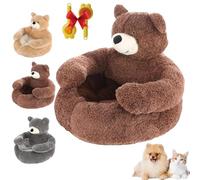 Teddy Bear Dog Bed with Arms, Bear Dog Bed,Cozy Fluffy Plush Cat Sofa Bed with Arms,Washable Cute Pets Sofa,Non-Slip Detachable Super Soft Plush Cuddle Bears Snuggle Nest,for Small CatDog (Coffee,L)