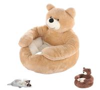 Teddy Bear Dog Bed with Arms, Pet Sofa Cat Bed Pet, Soft Plush Cuddle Bear Pets Beds, Removable and Washable Indoor Cozy Pets Beds for Cat and Small Dogs (Khaki,L)