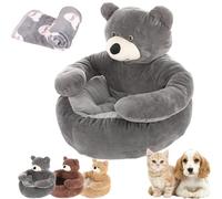 Teddy Bear Dog Bed with Arms, Semi Enclosed Cozy Fluffy Puppy Bed, Cute Soft Warm Plush Cuddle Bear Pet Bed Sofa for Indoor Cats and Dogs, Washable, Detachable, Anti-Slip (Gray, S)