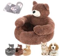 Teddy Bear Dog Bed with Arms, Semi Enclosed Cozy Fluffy Puppy Bed, Cute Soft Warm Plush Cuddle Bear Pet Bed Sofa for Indoor Cats and Dogs, Washable, Detachable, Anti-Slip (Coffee, XL)