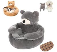 Teddy Bear Dog Bed with Arms,Soft Warm Comfortable Plush Cuddler Dogs Beds, with a Cool Mat, Cute Comfortable & Non-Slip, Detachable for Cat and Dogs (Grey,Large)