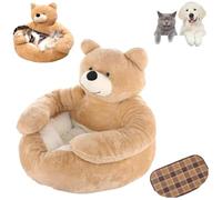 Teddy Bear Dog Bed with Arms,Soft Warm Comfortable Plush Cuddler Dogs Beds, with a Cool Mat, Cute Comfortable & Non-Slip, Detachable for Cat and Dogs (Khaki,Large)