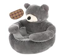 Teddy Bear Dog Bed with Arms, Ultra Soft Warm Non-Slip Plush Cuddle Bear Pet Nest, Cozy Fluffy Cat Puppy Sofa - Bear Hug Cuddler, Detachable Semi-Enclosed Nest with Anti-Slip Bottom (Grey+mat,M)