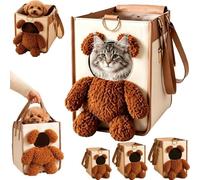Teddy Bear Dog Carrier Bag, 2-In-1 Multifunctional Bear-Shaped Pet Handbag, Soft-Sided Puppy Kitten Travel Handbag With Peekaboo Window & Safety Leash Up To 15lbs (S)