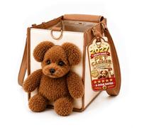 Teddy Bear Dog Carrier Bag, Cute Puppy Purse Shoulder Bag, 2 in 1 Multifunctional Pet Handbag with Peekaboo Window for Walks Travel Vet Visits (S(W34xH24xD16.5 cm))