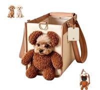Teddy Bear Dog Carrier Bag,Large Capacity PU Pet Out Shoulder Bag，M | Cute Bear Face Design with Plush Ears & Peek Hole for Puppies Small Animals,Portable Convenient Travel Tote for Walks Errands
