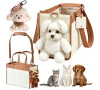 Teddy Bear Dog Carrier Bag, Soft PU Pet Tote Bag for Small Dogs (B,L)
