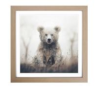 Teddy Bear Double Exposure Framed Print | 18x18 Inch Oak Framed Wall Art | Ready to Hang | Modern Animal Picture | Living Room Bedroom Lounge Office