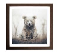Teddy Bear Double Exposure Framed Print | 18x18 Inch Walnut Framed Wall Art | Ready to Hang | Modern Animal Picture | Living Room Bedroom Lounge Office