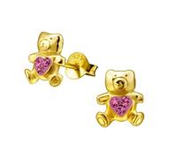 Teddy Bear Earrings with Crystal Stones 925 Sterling Silver Gold Plated