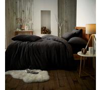 Smart Living Luxury Teddy Plain Duvet Cover And Pillowcase Set In Black Black