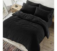 Teddy Bear Fleece Duvet/Quilt Cover with matching Pillowcases- 100% Polyester Soft Cosy Easy Care Thermal Warm Bedding Set Single, Double, King, Super King (Black, Double)