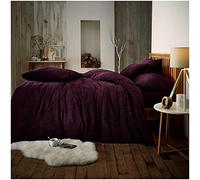 Teddy Bear Fleece Single Duvet Cover Set - 1 Pillowcase, Soft & Cosy Warm Fluffy Bedding, Easycare Comforter Cover for Winter, Aubergine
