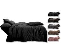 Teddy Bear Fleece Super Soft Fluffy Warm and Cosy Duvet Sets and Fitted Sheet (Black, Double Duvet Set + Fitted Sheet)