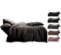 Teddy Bear Fleece Super Soft Fluffy Warm and Cosy Duvet Sets and Fitted Sheet (Charcoal, Double Duvet Set + Fitted Sheet)