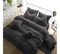 Teddy Bear Fleece Warm & Cozy Bedding Bedroom Collection (Charcoal Black, Super King Extra Deep 16"/40cm Fitted Sheet)