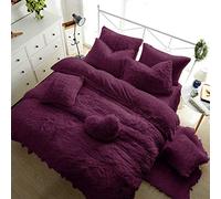 Teddy Bear Fleece Warm & Cozy Bedding Bedroom Collection (Purple Aubergine, Single 12"/30cm Fitted Sheet)