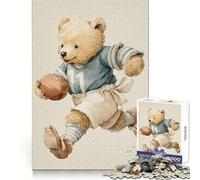 Teddy Bear Football Player Watercolor Jigsaw Puzzles for Adults 1000 Pieces Brain Challenge Toy Quiet Fun Precise Cut Wall Art Decor (38x52cm)
