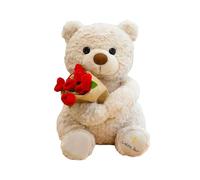 Teddy Bear for Girlfriend, Rose Bear with Floral Design, Cute Teddy for Romantic Occasions, White Rose Teddy Bear Measuring 20-25 cm