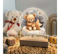 Teddy Bear Frame Night Light Up Table Wood Base LED Desk Stand Plaque Nursery Decor Sweet Dreams Night Light Kids Baby Toddler Children Cute Bear Lamp Custom Christmas/Birthday Gift - Made in America