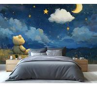 Teddy Bear Gazing at Moon and Stars Mural, Enchanted Night Landscape Wallpaper, Dreamy Nursery & Kids Bedroom Wall Art Decor 250x195cm (Not Self-Adhesive)
