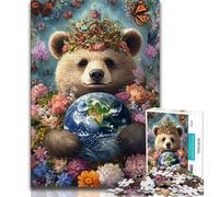 Teddy Bear Holding The Earth Jigsaw Puzzles for Adults 1000 Pieces,Stress Reliever Difficult Challenge Suitable for Desktop Decoration (50x75cm)