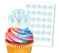 Teddy Bear Hot Air Balloon Sky, 30 Edible Paper 1.5" Cupcake Toppers
