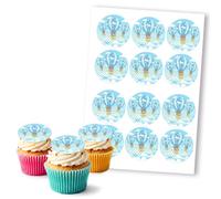 Teddy Bear Hot Air Balloons Blue Sky, 12 Edible Paper 2.5" Cupcake Toppers