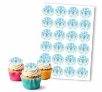 Teddy Bear Hot Air Balloons Blue Sky, 24 Edible Paper 2.0" Cupcake Toppers