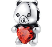 Teddy Bear Hug Heart Charms fits Pandora Valentines Day Bracelet, 925 Sterling Silver Bear Animal Beads with Red Garnet CZ, Gifts for Girl/Girlfriend/Best Mum/Daughter/Wife