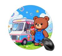 Teddy Bear Ice Cream Van Mouse Pad Round Laptop Mouse Mat Cute Computer Mousepad Keyboard Pad Non-Slip Desk Pads for Gaming Office Work Home