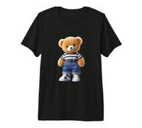 Teddy Bear in Denim Jeans Casual Striped Outfit Shapes Mania Premium T-Shirt