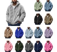 Teddy Bear Jacket Men,Mens Fleece Sherpa Full Zip Up Hoodies Long Sleeve Hooded Coat Winter Warm Thick Furry Plush Jackets Oversized Cozy Wool Lamb Coats with Pockets Thermal Fluffy Outwear S-5XL