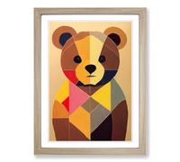 Teddy Bear Mid Century Vol.1 Framed Print | A2 Oak Framed Wall Art | Ready to Hang | Mid-Century Modern Animal Picture | Living Room Bedroom Lounge Office